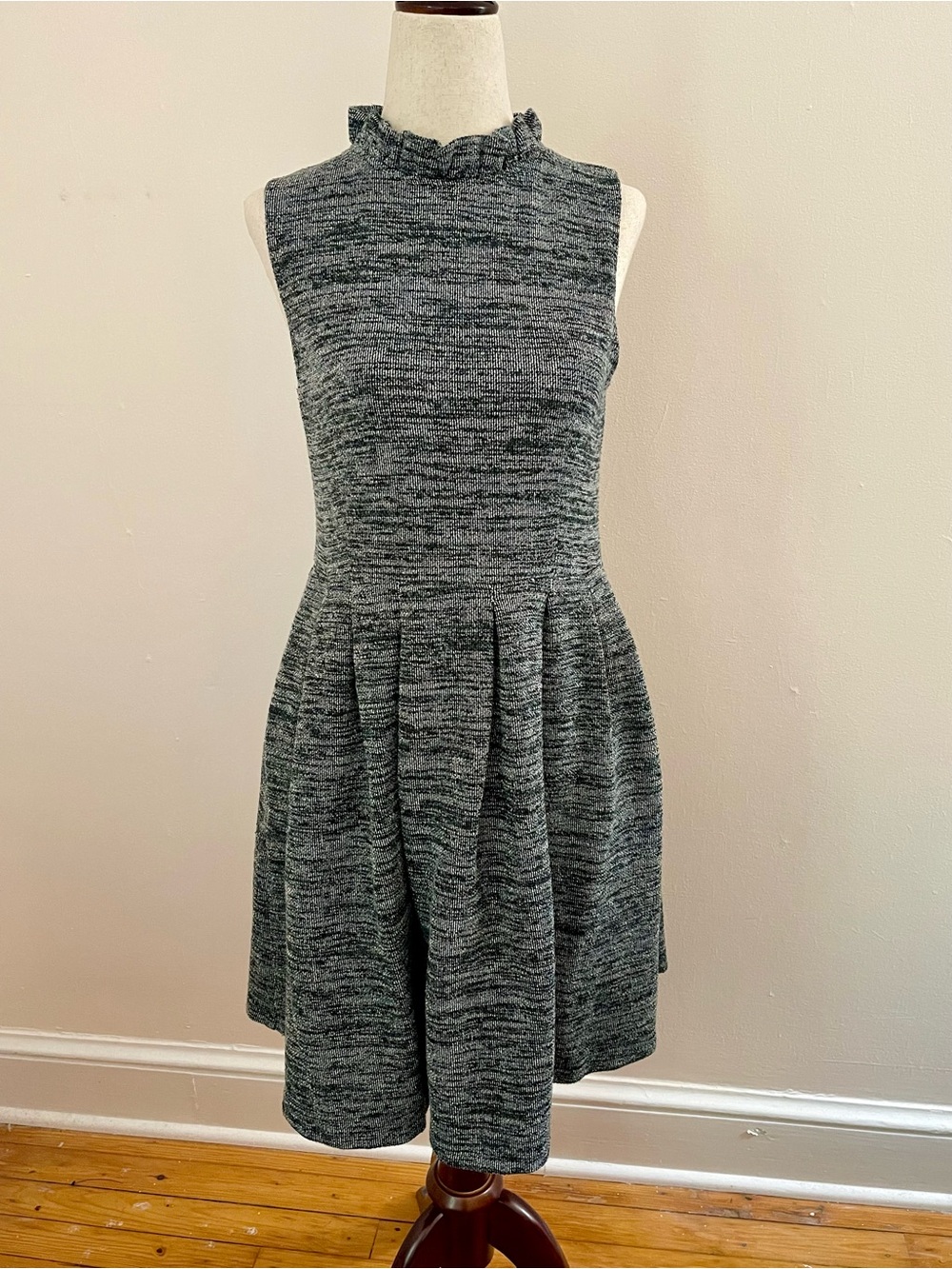 Ganni Anthropologie Pinnacle Textured Knit Ruffle Neck Dress LP